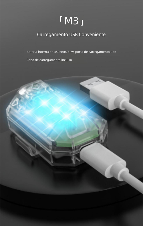 Luz Estroboscópica M3 LED Controlo Remoto, Luz de Voo Noturno para Drone, Moto, Carro e Bicicleta
