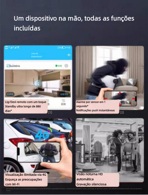 Câmera de Vigilância WiFi Sem Fio, Bateria Interna, Autonomia Sem Energia, Detecção Humana PIR