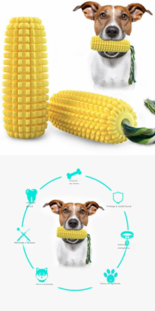 Brinquedo para Pets: Milho Sonoro, Mordedor para Limpeza Dental, Escova de Cachorro e Corda de Algodão em TPR, Ideal para Cães e Gatos