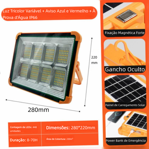 Luz Solar Portátil Multifuncional com Holofote Recarregável para Camping e Emergências