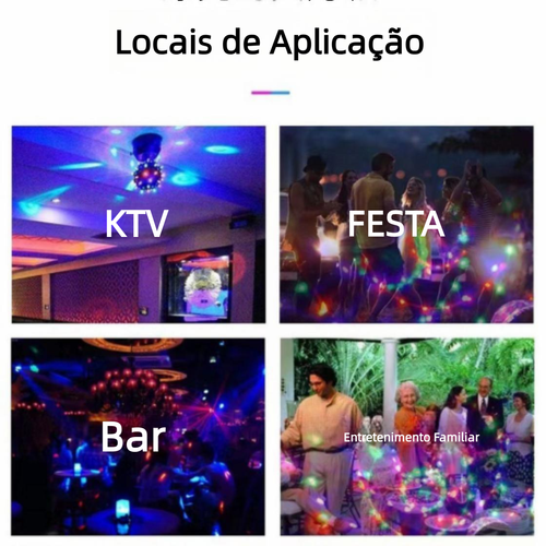 Lâmpada Bola Mágica LED Colorida E27, Luz Rotativa para Palco, KTV e Bar, Efeito Laser e Piscante, Cor Dourada