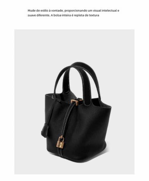 Bolsa balde de couro genuíno