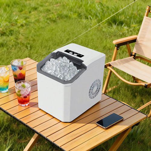 Máquina de gelo automática doméstica em aço inoxidável, produz gelo em bala e esférico, funcionamento contínuo 24 horas
