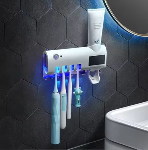 Suporte de Escova Dental Inteligente com Esterilização por UV, Multifuncional, Parede, Instalação Sem Furos, Kit Completo