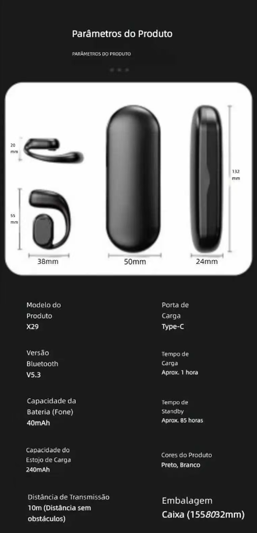 Auriculares Bluetooth Sem Fio Pretos