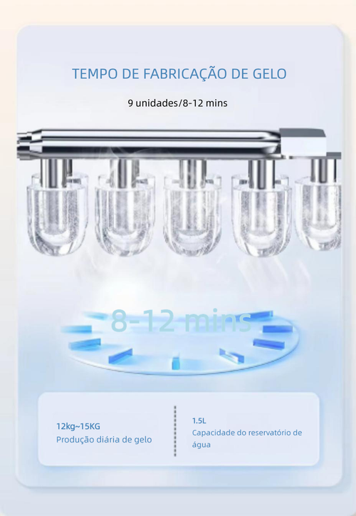 Máquina de gelo automática doméstica em aço inoxidável, produz gelo em bala e esférico, funcionamento contínuo 24 horas