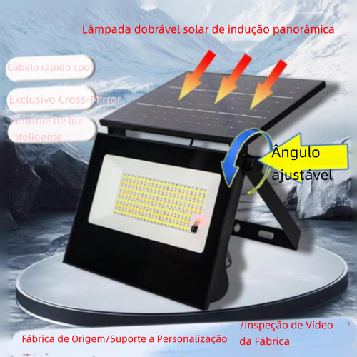 Projetor LED Solar Dobrável | IP65 Impermeável | Sensor de Movimento | Regulável + Controle Remoto | Ra 90 | Para Jardim e Parede Externa