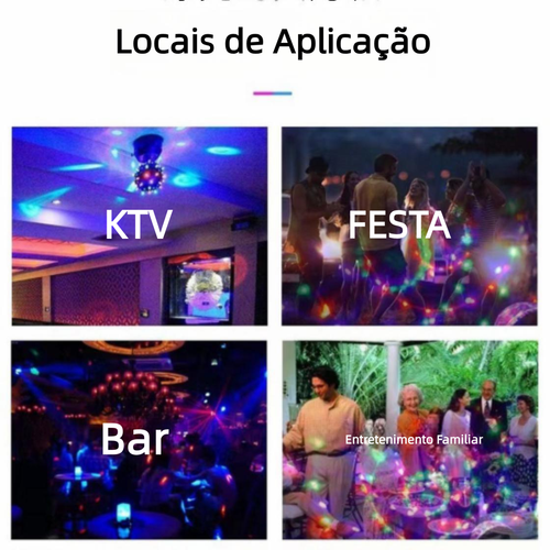 Lâmpada Bola Mágica LED Colorida E27, Luz Rotativa para Palco, KTV e Bar, Efeito Laser e Piscante, Cor Dourada