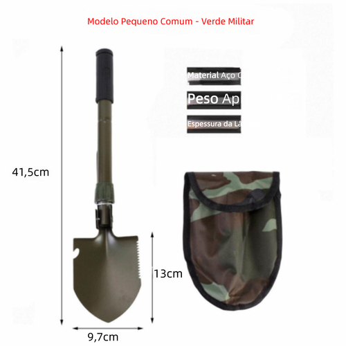 Pá militar dobrável portátil para jardinagem, pesca e emergência, equipamento de aventura ao ar livre