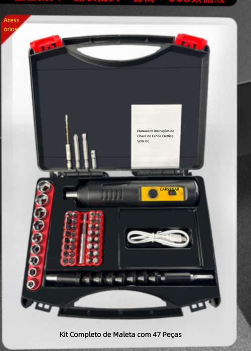 Chave de Fenda Elétrica Sem Fio Mini 3,6V, Bateria 2000mAh, Furadeira Multifuncional Doméstica com Brocas