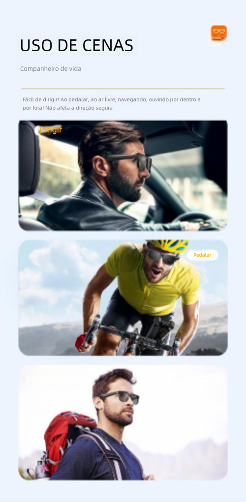 Óculos Inteligentes para Motoristas, Óculos de Sol Anti-Luz Azul com Fone Bluetooth e Áudio IA