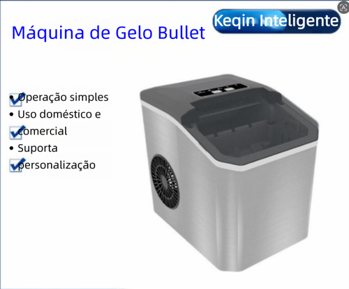 Máquina de gelo automática doméstica em aço inoxidável, produz gelo em bala e esférico, funcionamento contínuo 24 horas