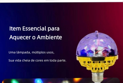 Lâmpada Bola Mágica LED Colorida E27, Luz Rotativa para Palco, KTV e Bar, Efeito Laser e Piscante, Cor Dourada