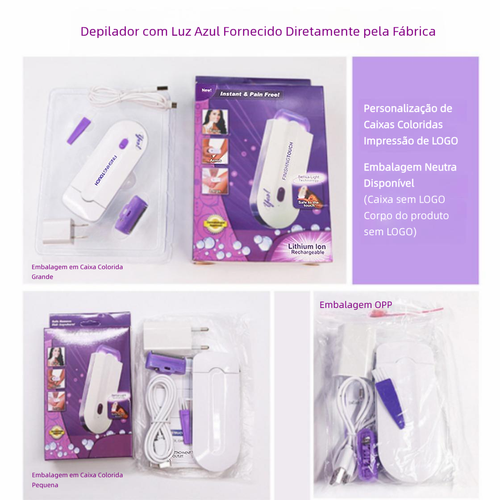 Aparador de pelos com detecção sensorial, depilador a laser indolor com luz azul, depilador feminino