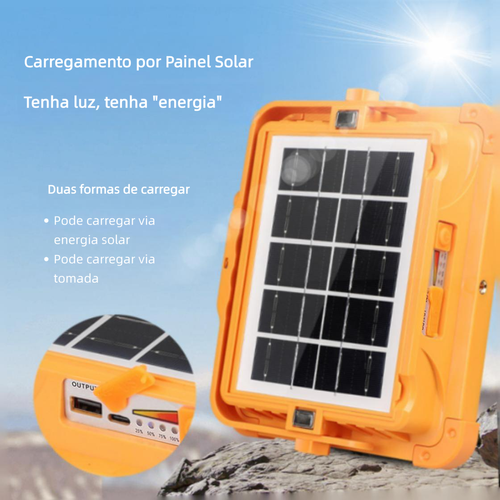 Luz Solar Portátil Multifuncional com Holofote Recarregável para Camping e Emergências