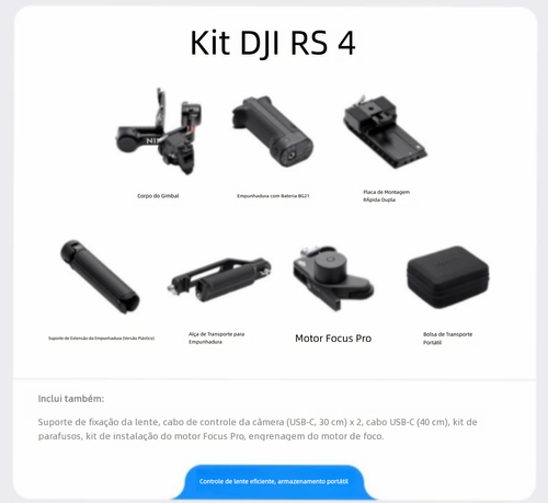 Estabilizador de câmera portátil DJI RS 4 Ronin, gimbal de três eixos com anti-vibração para gravação de imagens