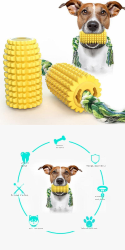 Brinquedo para Pets: Milho Sonoro, Mordedor para Limpeza Dental, Escova de Cachorro e Corda de Algodão em TPR, Ideal para Cães e Gatos