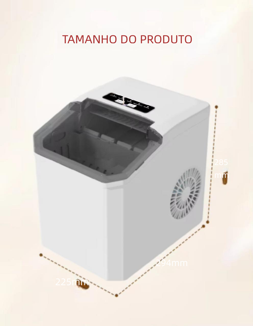 Máquina de gelo automática doméstica em aço inoxidável, produz gelo em bala e esférico, funcionamento contínuo 24 horas