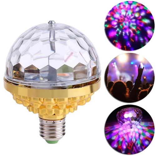 Lâmpada Bola Mágica LED Colorida E27, Luz Rotativa para Palco, KTV e Bar, Efeito Laser e Piscante, Cor Dourada
