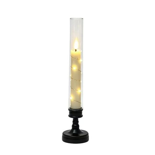 Tall Flameless LED Candle Lamp with Warm String Lights