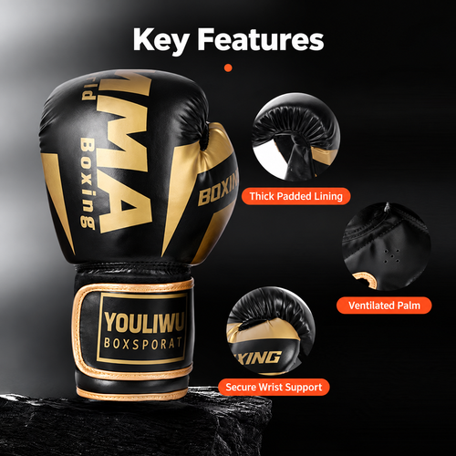 Black and Gold 6 oz Boxing Gloves with Thick Padding