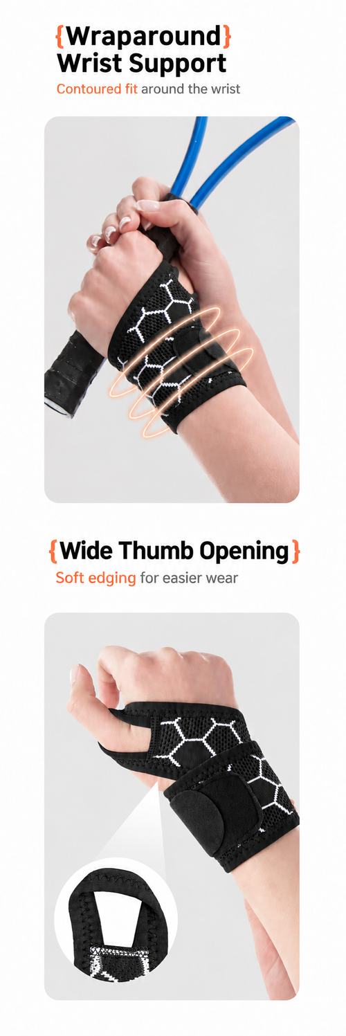 Black Honeycomb Wrist Support with Adjustable Strap