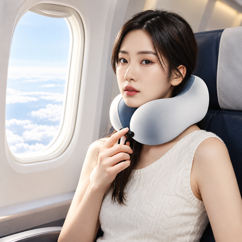 Blue-Grey Contoured U-Shaped Travel Neck Pillow