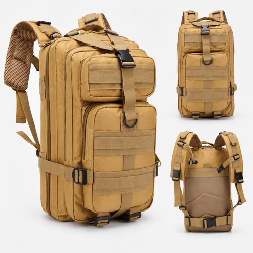 Tan 20–35 L Multi-Pocket Outdoor Backpack