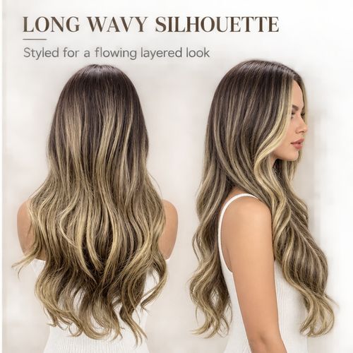 Long Wavy Gradient Wig with Dark Roots and Blonde Ends