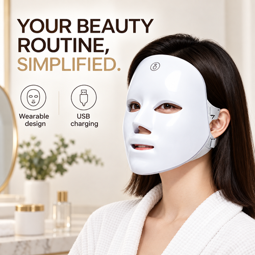 White LED Facial Beauty Mask with USB Charging and Side Strap