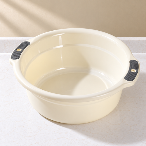 Beige Plastic Wash Basin with Side Handles | 34 cm