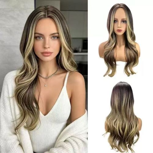 Long Wavy Gradient Wig with Dark Roots and Blonde Ends