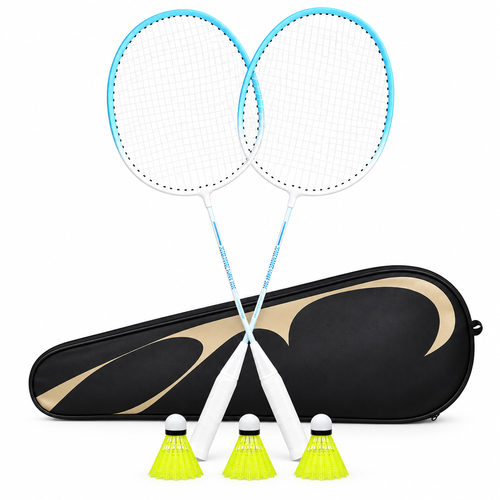 Blue Badminton Set with 2 Rackets, 3 Shuttlecocks and Bag