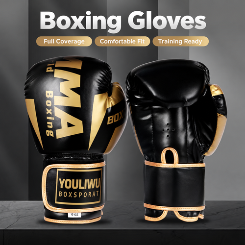 Black and Gold 6 oz Boxing Gloves with Thick Padding