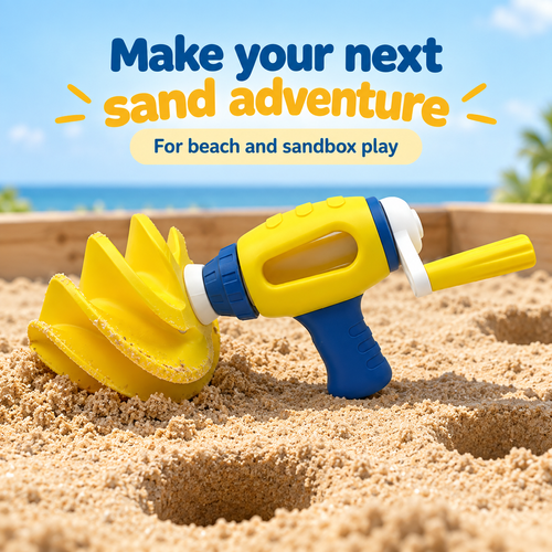 Hand-Crank Sand Drill Toy for Beach and Sandbox Play - Yellow and Blue