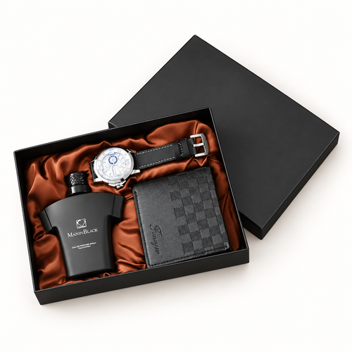 Gift Set for Men with Wristwatch, Bifold Wallet and Perfume in a Presentation Box
