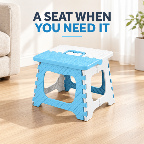 Sky Blue Folding Stool with Carry Handle