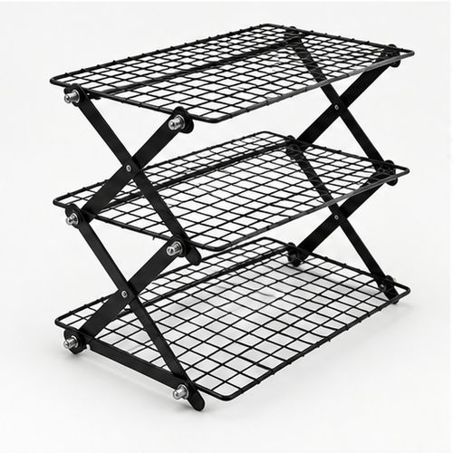 Black Three-Tier Folding Kitchen Storage Rack
