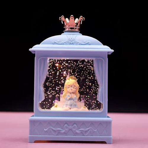 Princess Castle Music Box Lantern with Light and Glitter - Pink or Blue