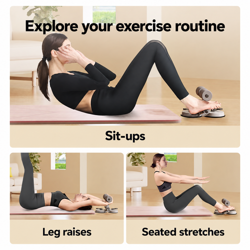 Adjustable Sit-Up Assist Bar with Twin Suction Bases and Pull Handles