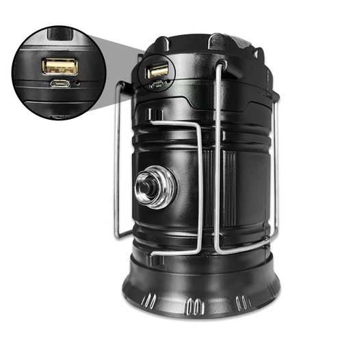 Solar Rechargeable Camping Lantern, Foldable LED Tent Light with Power Bank