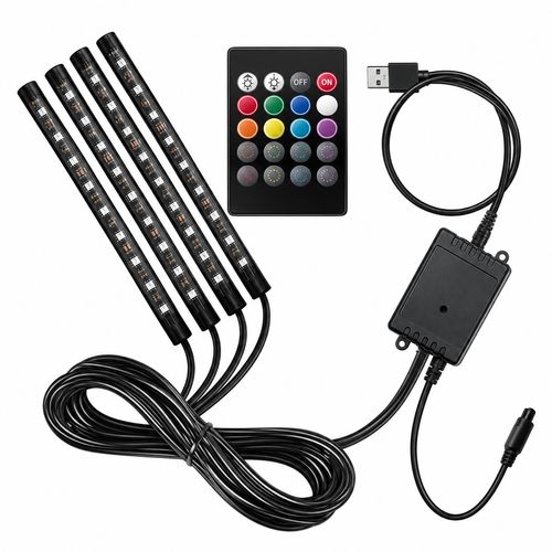 USB 4-Strip RGB Car Interior Ambient Light Kit with Remote