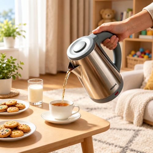 Silver Electric Kettle with Grey Handle