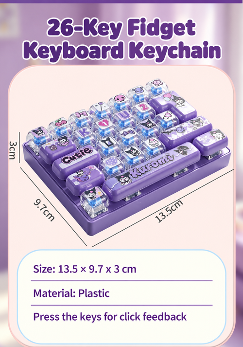 Purple 26-Key Keyboard Fidget Keychain