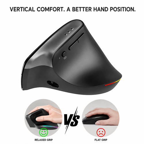 🖱️ Work comfortably and stay powered! ⚡ This ergonomic wireless mouse features stylish RGB lighting and a 500 mAh rechargeable battery. Charge in just 1–1.5 hours with Type-C and enjoy up to two months of use! 🌈🔋