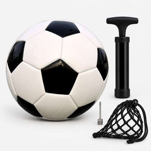 Size 5 Black and White PVC Football with Pump Set