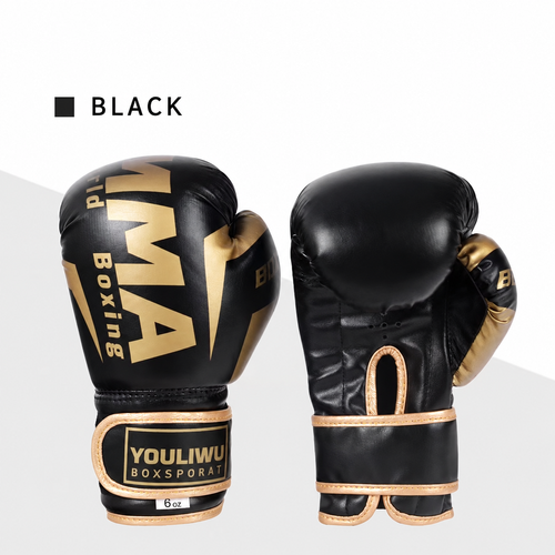 Black and Gold 6 oz Boxing Gloves with Thick Padding