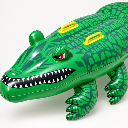Green Inflatable Crocodile Pool Float with Grab Handles