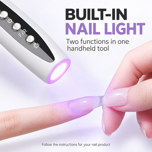 White 2-in-1 Electric Nail Drill Pen with Built-In Nail Light