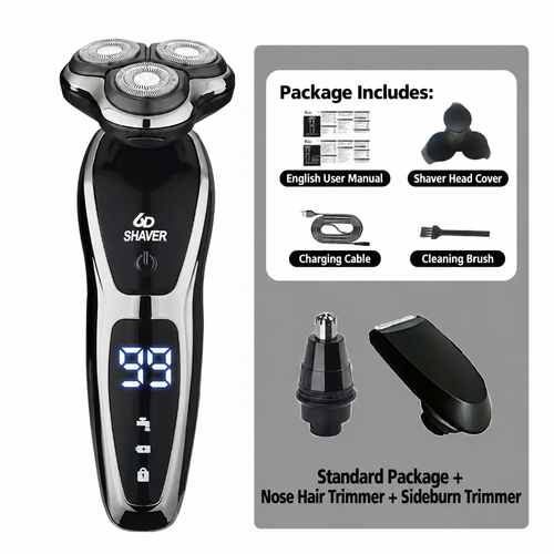 Black 3-Head Electric Shaver with Smart LED Display